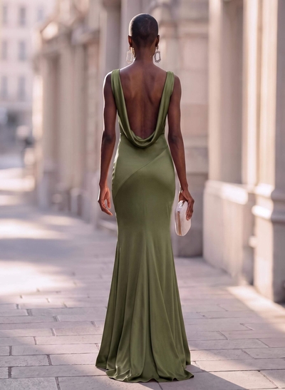 Trumpet/Mermaid Cowl Neck Sleeveless Silk Like Satin Evening Dresses With Back Hole