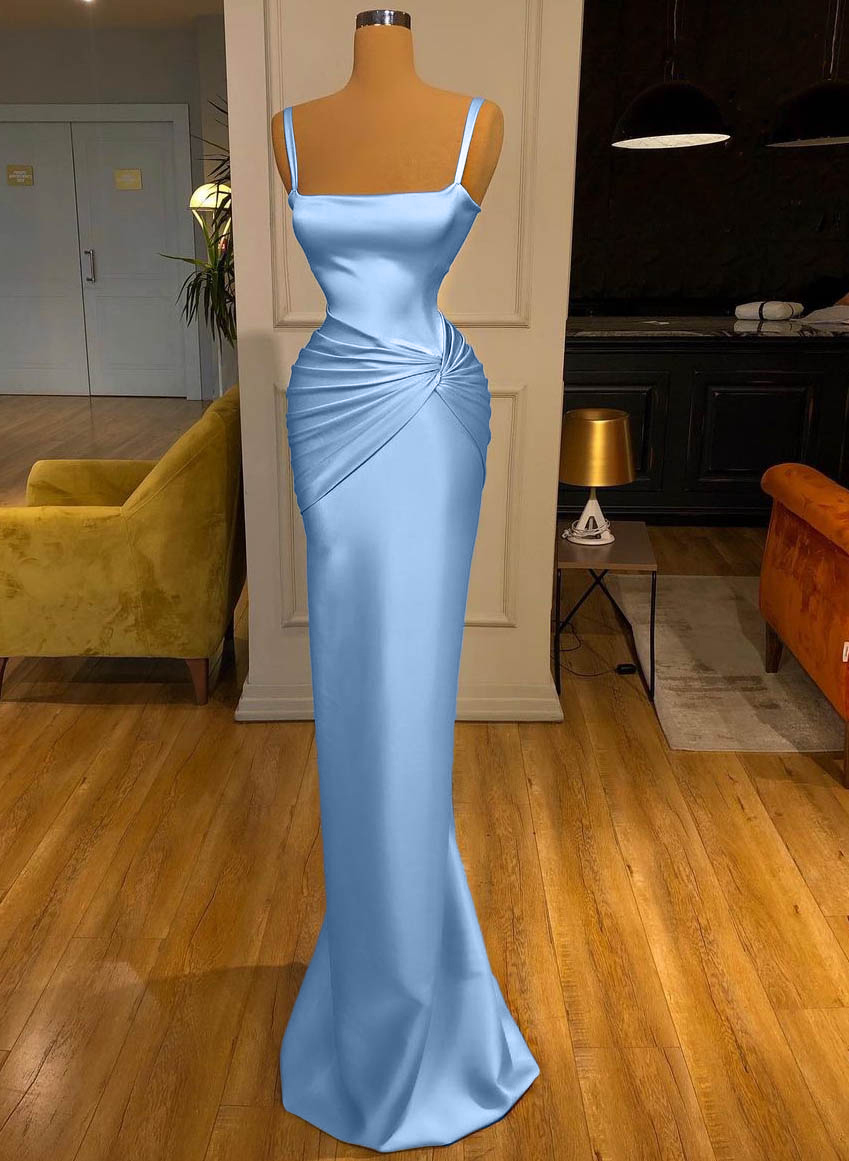 Simple Acetate Satin Sheath/Column Evening Dresses