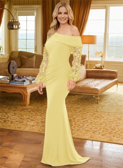 Lace Long Sleeves Trumpet/Mermaid Asymmetrical Neck Evening Dresses