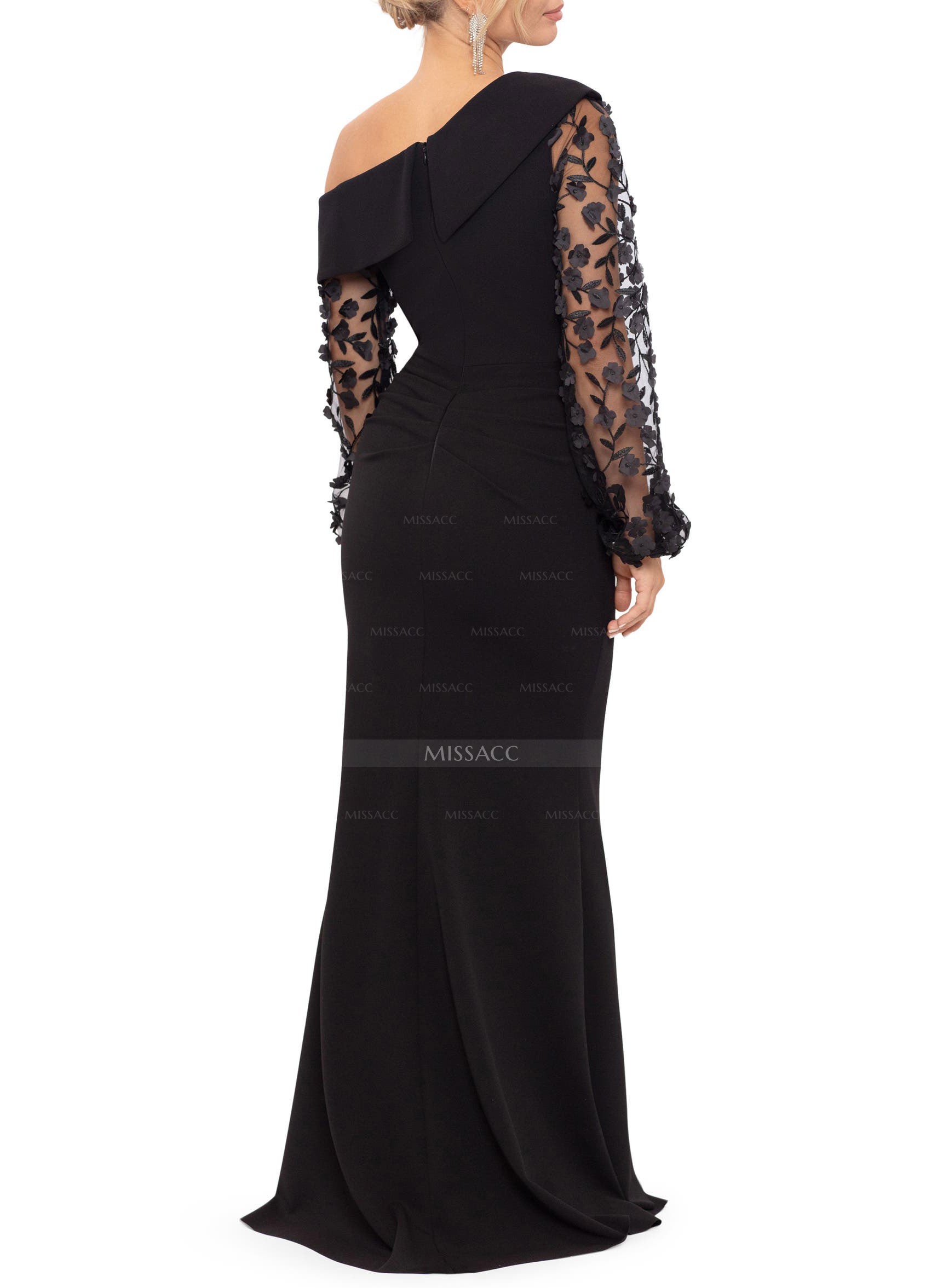 Lace Long Sleeves Trumpet/Mermaid Asymmetrical Neck Evening Dresses