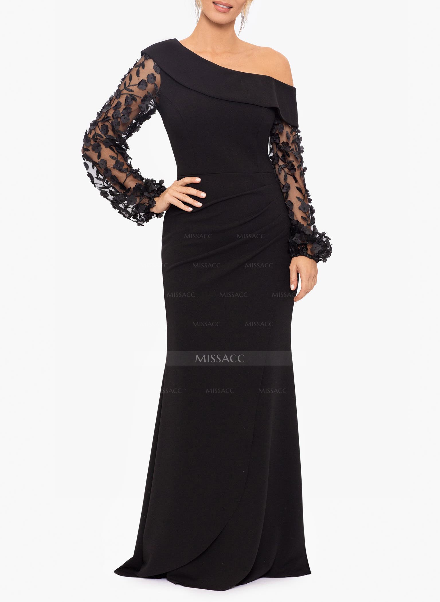 Lace Long Sleeves Trumpet/Mermaid Asymmetrical Neck Evening Dresses