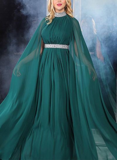 Sheath/Column Halter Sleeveless Chiffon Evening Dresses With Rhinestone