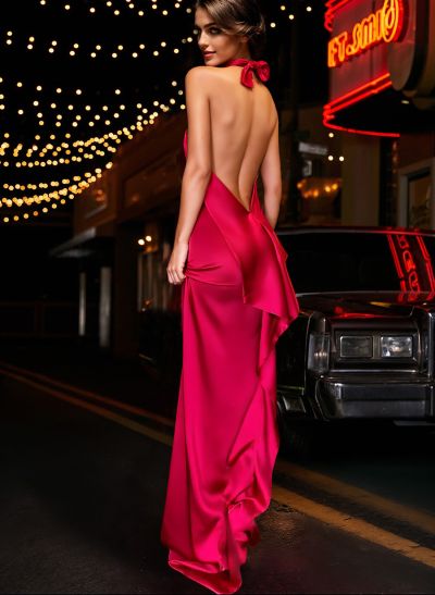Backless Simple Cascading Ruffles Evening Dresses