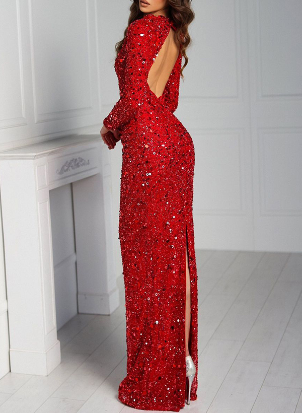 Sheath/Column Asymmetrical Sequined Evening Dresses With Back Hole