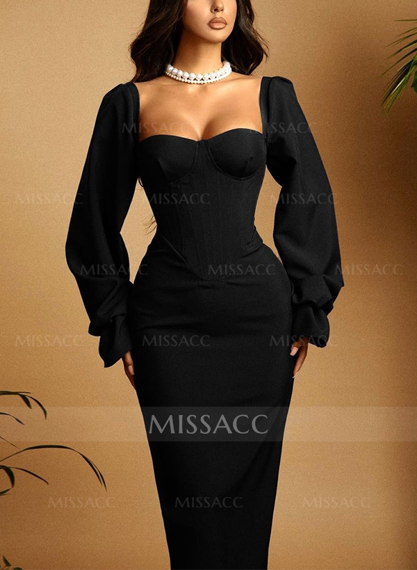 Sheath/Column Square Neckline Long Sleeves Elastic Satin Evening Dresses