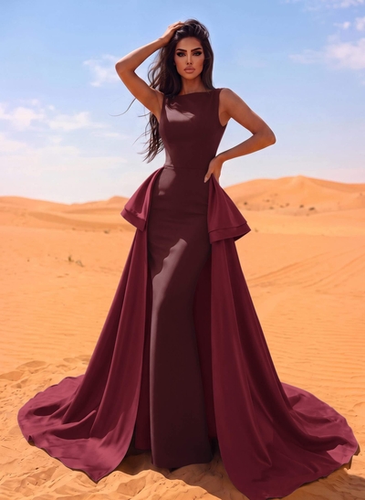 A-Line Scoop Neck Satin Evening Dresses With Cascading Ruffles