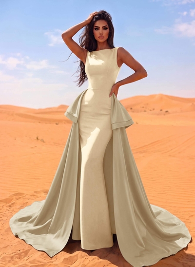 A-Line Scoop Neck Satin Evening Dresses With Cascading Ruffles
