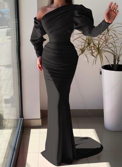 Trumpet/Mermaid Asymmetrical Long Sleeves Elastic Satin Evening Dresses