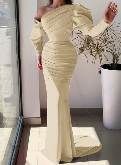 Trumpet/Mermaid Asymmetrical Long Sleeves Elastic Satin Evening Dresses