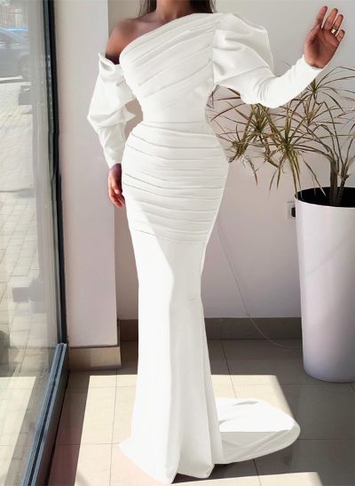 Trumpet/Mermaid Asymmetrical Long Sleeves Elastic Satin Evening Dresses