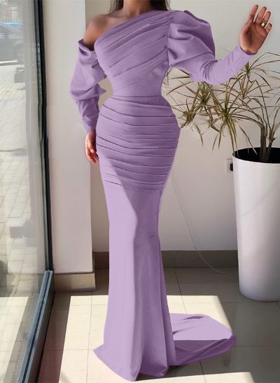 Trumpet/Mermaid Asymmetrical Long Sleeves Elastic Satin Evening Dresses