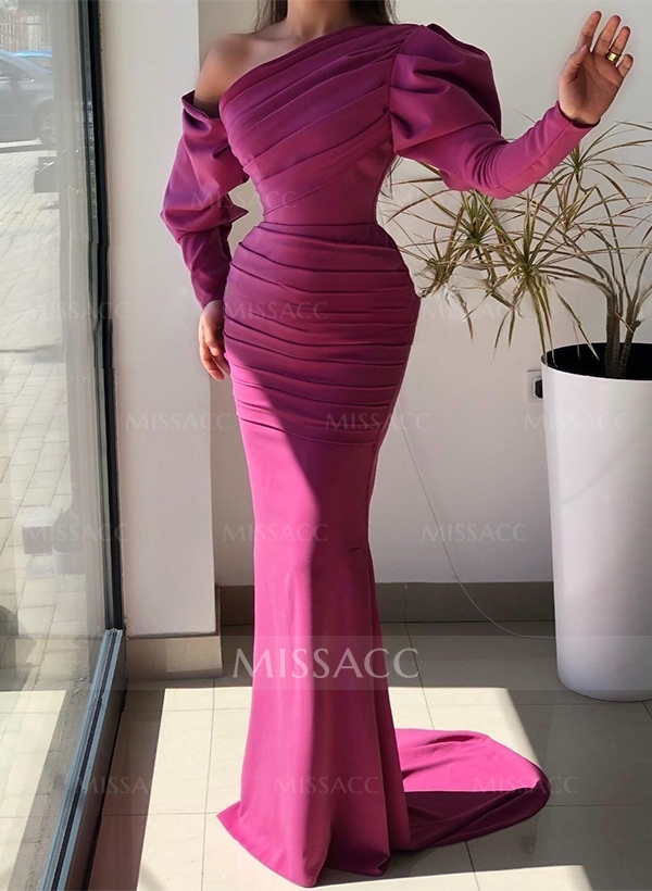 Trumpet/Mermaid Asymmetrical Long Sleeves Elastic Satin Evening Dresses