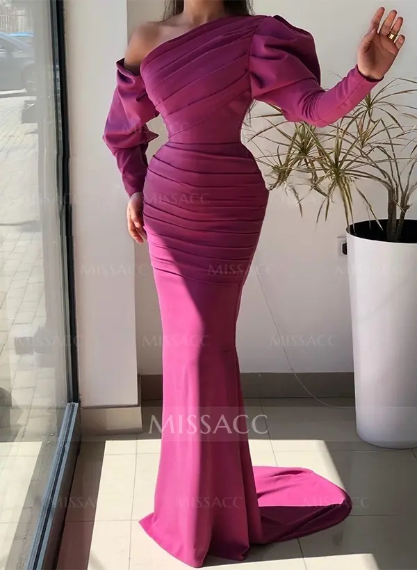 Mermaid Jersey Trumpet Sleeves Dresses Fuchsia Plus Size