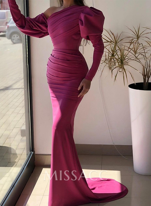 Trumpet/Mermaid Asymmetrical Long Sleeves Elastic Satin Evening Dresses Trumpet/Mermaid Asymmetrical Long Sleeves Elastic Satin Evening Dresses