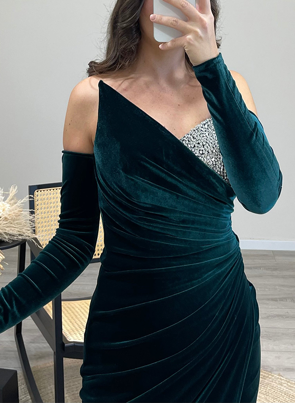 Sheath/Column One-Shoulder Velvet Evening Dresses With Split Front