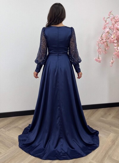 Square Neckline Long Sleeves Sequined A-Line Evening Dresses