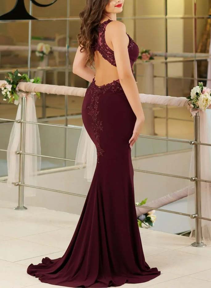 Trumpet/Mermaid V-Neck Lace Evening Dresses With Back Hole