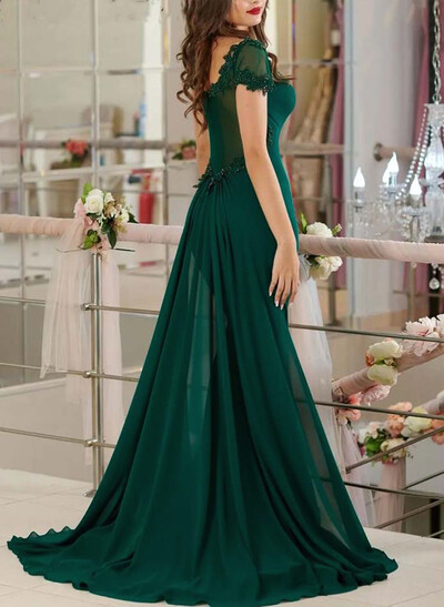 V-Neck Lace Trumpet/Mermaid Evening Dresses