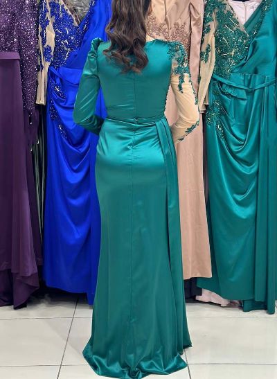 Lace Long Sleeves Asymmetrical Neck Prom Dresses