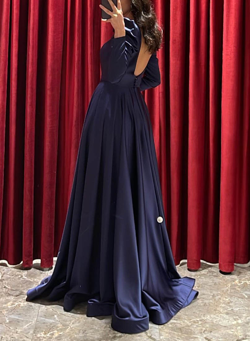 Simple Long Sleeves A-Line Evening Dresses With Open Back