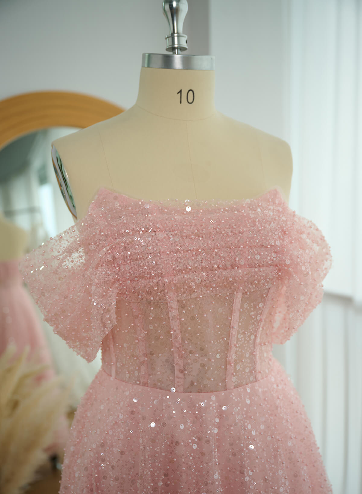 A-Line Off-The-Shoulder Sleeveless Ankle-Length Sequined Evening Dresses