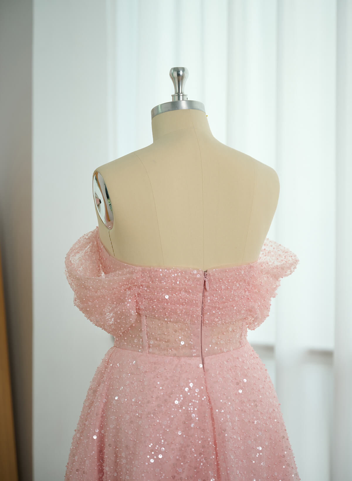 A-Line Off-The-Shoulder Sleeveless Ankle-Length Sequined Evening Dresses