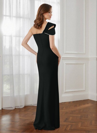 Flattering Bedazzled One-Shoulder Cap Straps Evening Dress With Split Front