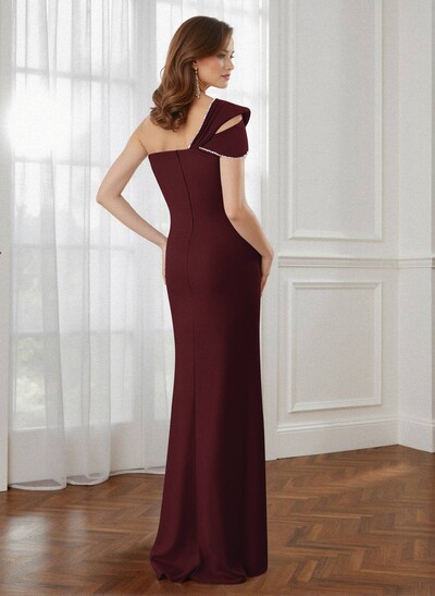 Flattering Bedazzled One-Shoulder Cap Straps Evening Dress With Split Front