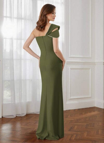 Flattering Bedazzled One-Shoulder Cap Straps Evening Dress With Split Front