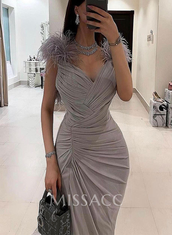 Sheath/Column V-Neck Sleeveless Chiffon Evening Dresses With Split Front Sheath/Column V-Neck Sleeveless Chiffon Evening Dresses With Split Front