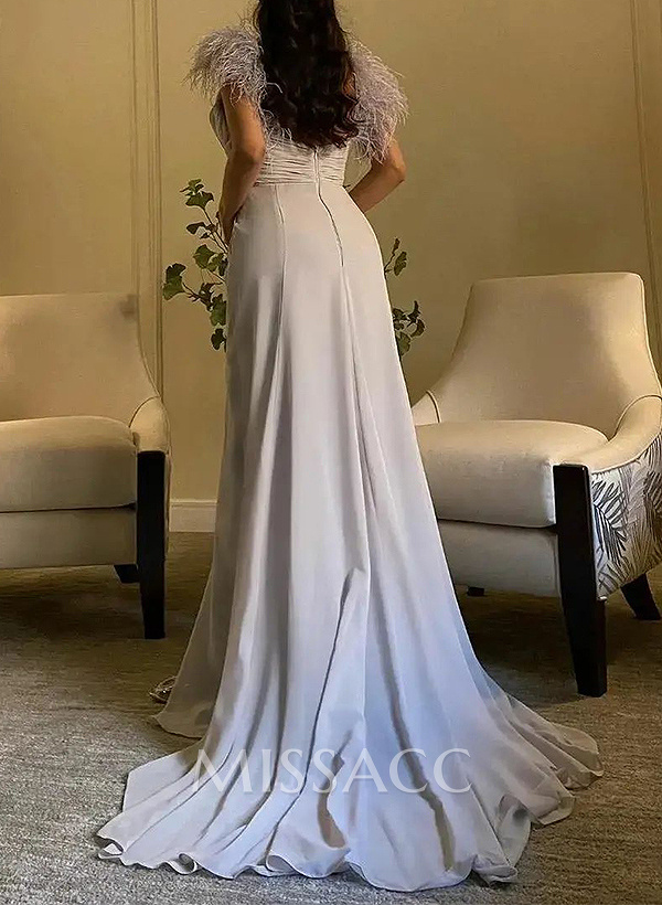 Sheath/Column V-Neck Sleeveless Chiffon Evening Dresses With Split Front Sheath/Column V-Neck Sleeveless Chiffon Evening Dresses With Split Front