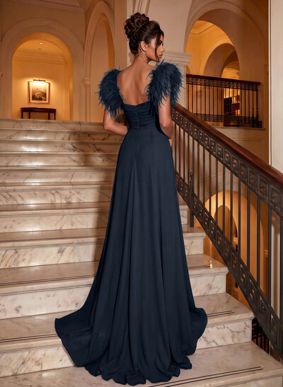 Sheath/Column V-Neck Sleeveless Chiffon Evening Dresses With Split Front