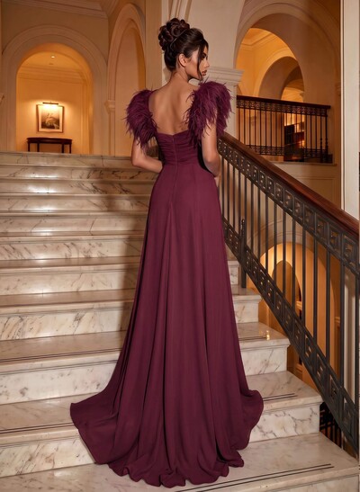 Sheath/Column V-Neck Sleeveless Chiffon Evening Dresses With Split Front