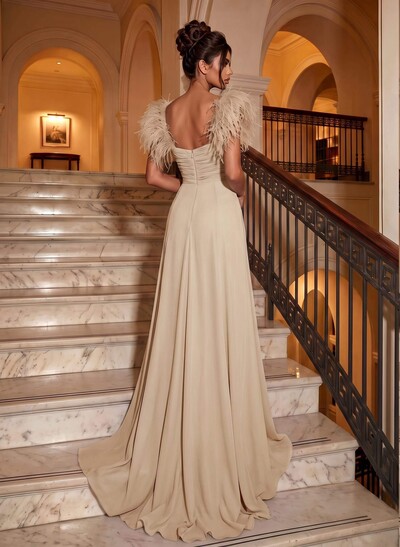 Sheath/Column V-Neck Sleeveless Chiffon Evening Dresses With Split Front