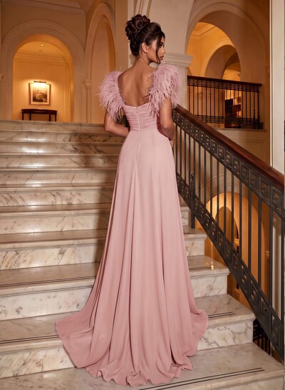 Sheath/Column V-Neck Sleeveless Chiffon Evening Dresses With Split Front