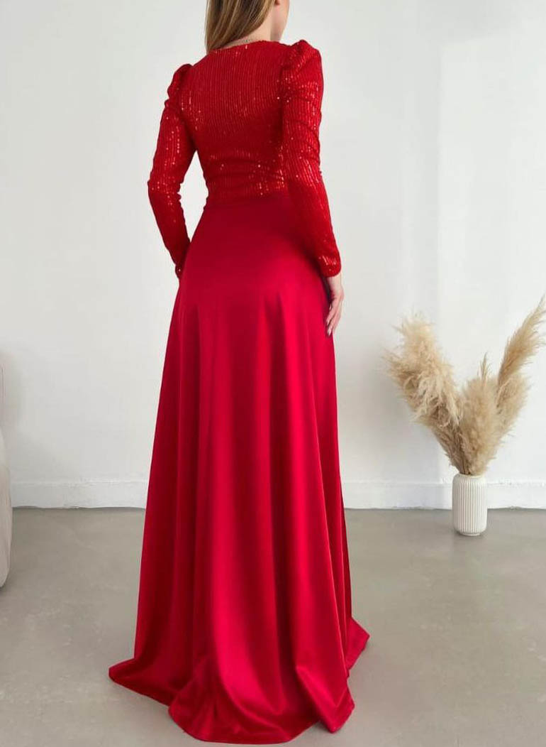 Sequined Long Sleeves A-Line Evening Dresses