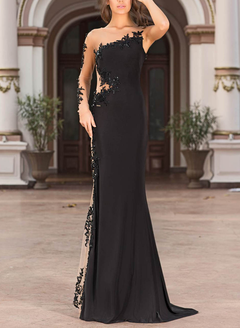 Lace Long Sleeves Trumpet/Mermaid Jersey Evening Dresses