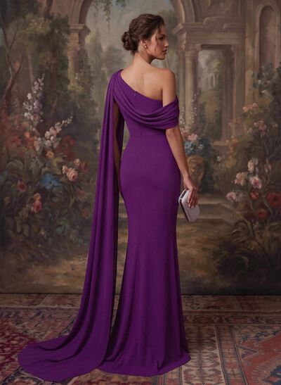 Elegant Asymmetrical Neck Simple Evening Dresses With Cape