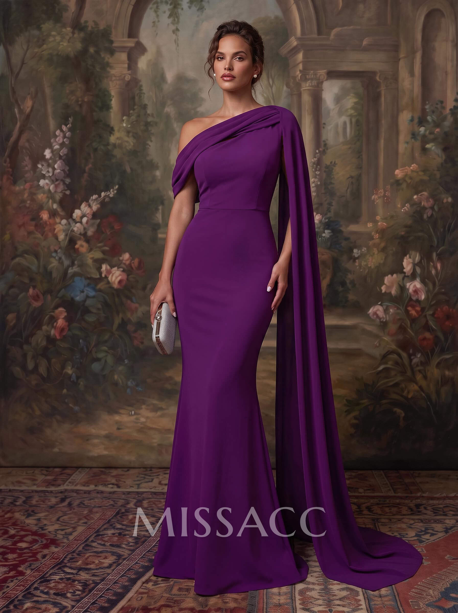 Elegant Asymmetrical Neck Simple Evening Dresses With Cape