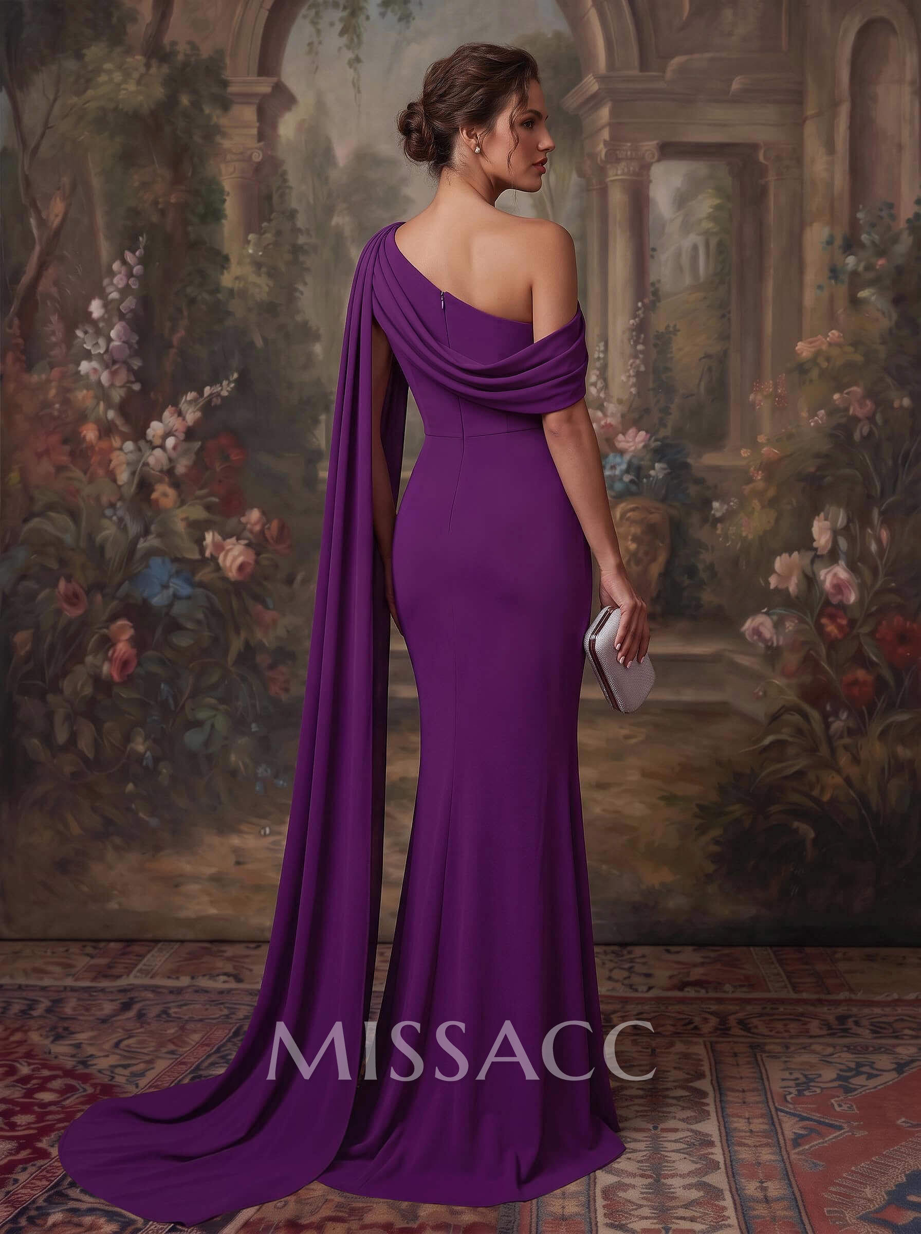 Elegant Asymmetrical Neck Simple Evening Dresses With Cape