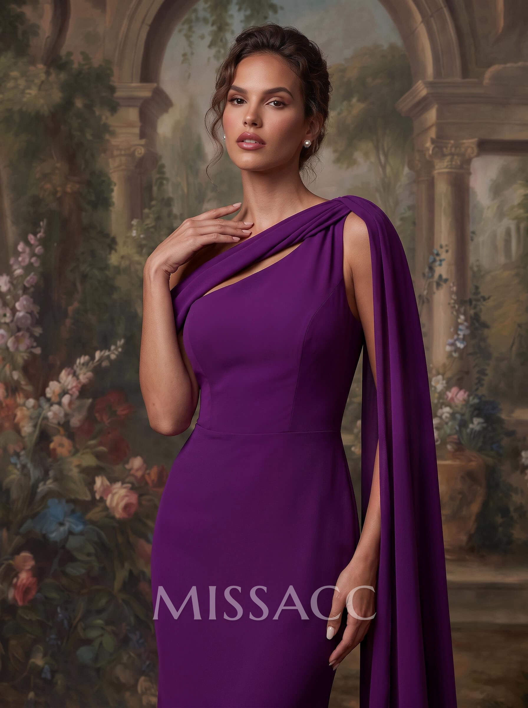 Elegant Asymmetrical Neck Simple Evening Dresses With Cape