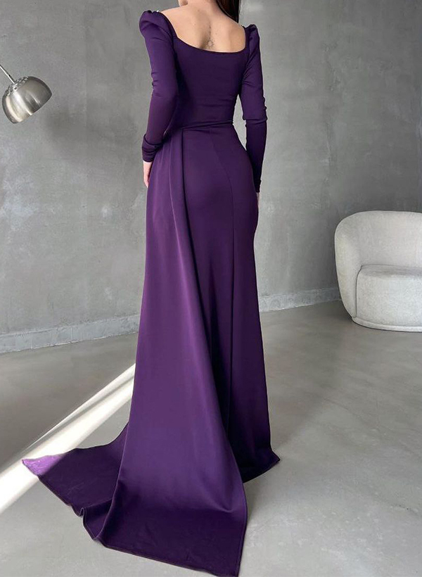 Sheath/Column Long Sleeves Elastic Satin Mother Of The Bride Dresses With Split Front