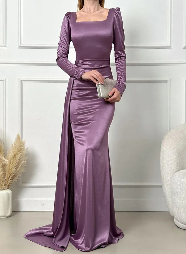 square neck long sleeve bridesmaid dress A-Line Chiffon Bridesmaid Dresses with Square Neckline and Long Sleeve main image 0