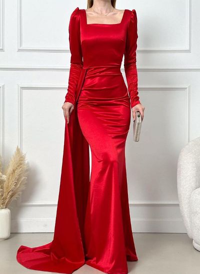 Square Neckline Long Sleeves Sheath/Column Mother Of The Bride Dresses