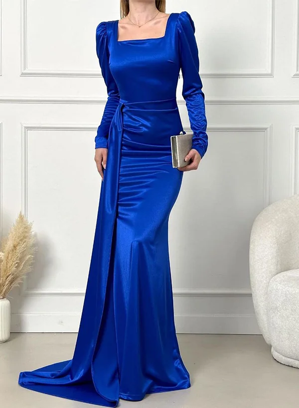 Missacc Royal Blue Evening Dresses Sheath/Column Square Neckline Long Sleeves Silk Like Satin Evening Dresses Missacc Royal Blue Evening Dresses Sheath/Column Square Neckline Long Sleeves Silk Like Satin Evening Dresses