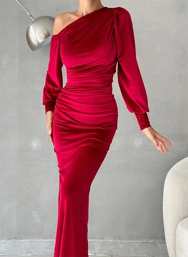 asymmetrical neck sheath dress Xscape Women's Asymmetric-Neck Side-Slit Gown - Midnight