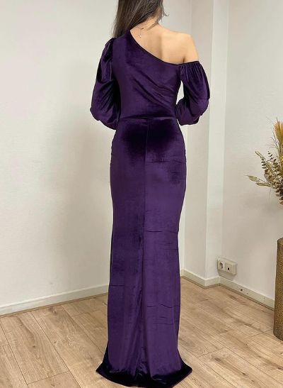 Velvet Asymmetrical Neck Sheath/Column Mother Of The Bride Dresses