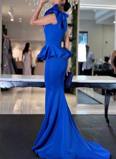 Trumpet/Mermaid One-Shoulder Satin Evening Dresses With Cascading Ruffles