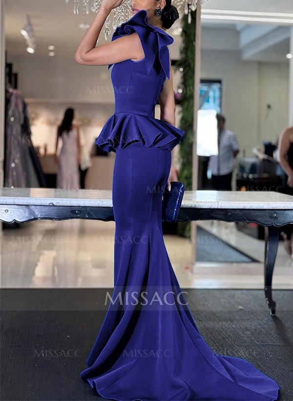 Trumpet/Mermaid One-Shoulder Satin Evening Dresses With Cascading Ruffles