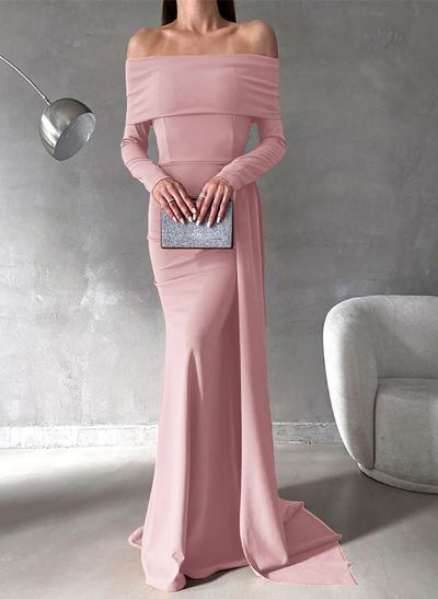 Sheath/Column Off-The-Shoulder Long Sleeves Elastic Satin Evening Dresses